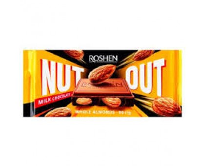 Шоколад ROSHEN Nut молочний з цілим мигдалем 90г.