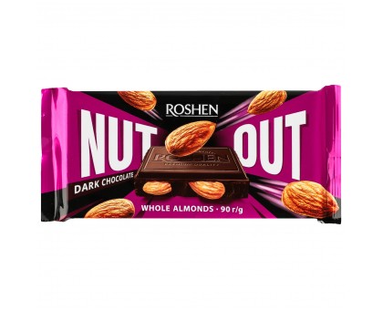 Шоколад ROSHEN Nut Чорний з цілим мигдалем 90г.