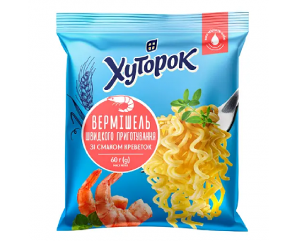 Вермішель швидкого приготування ХУТОРОК зі смаком Креветок  60г.