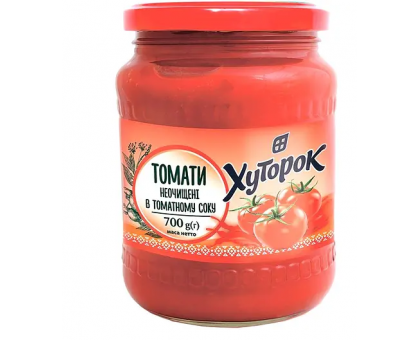 Консерви ХУТОРОК Томати Неочищені в том. соку  700г.