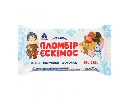 Морозиво Пломбір Ескімос Ваніль-Полуниця-Шоколад 65 г. РУДЬ