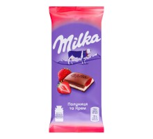 Шоколад MILKA Полуниця та Крем 90г.