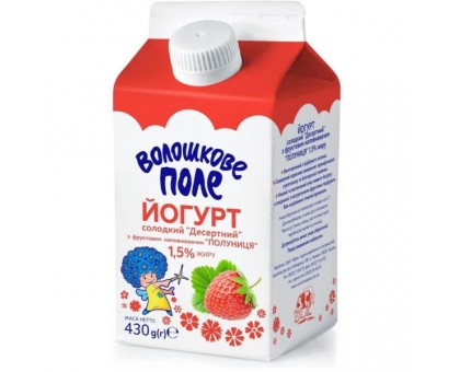 Йогурт Полуниця 1,5%  430г. т/п ВОЛОШКОВЕ ПОЛЕ