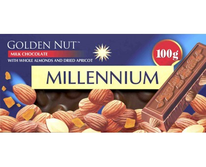 Шоколад MILLENNIUM GOLD Молочний з Цілим Мигдалем та Курогою 100г.