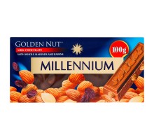 Шоколад MILLENNIUM GOLD Молочний з Цілим Мигдалем та родзинками 100г.