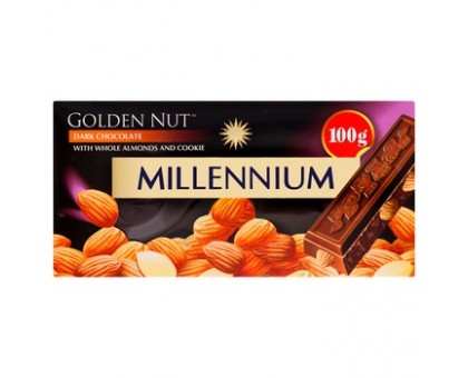 Шоколад MILLENNIUM GOLD Чорний з Цiлим Мигдалем100г.