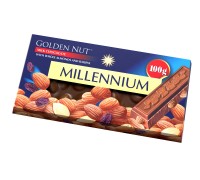 Шоколад MILLENNIUM Молочний з цілим мигдалем та родзинками 100г. АКЦИЯ