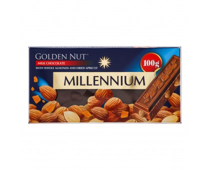 Шоколад MILLENNIUM GOLD з цілим горіхом і курагою100г.