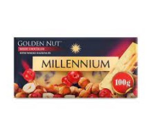 Шоколад MILLENNIUM GOLD з цілим горіхом і родзинками 100г.