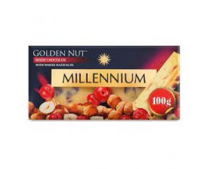 Шоколад MILLENNIUM GOLD з цілим горіхом і родзинками 100г.